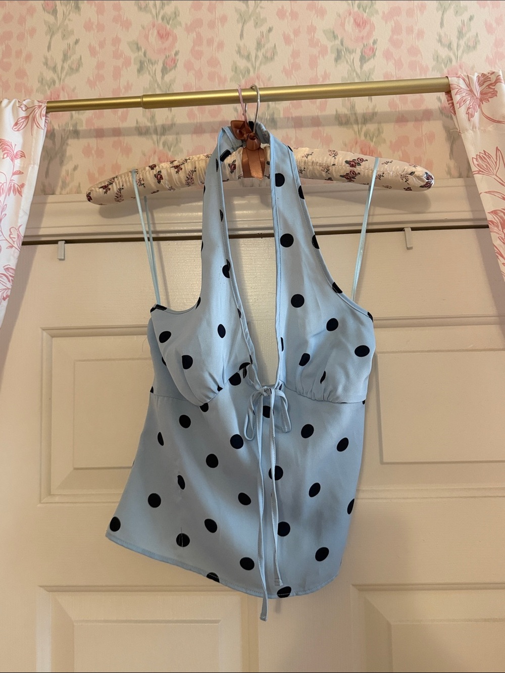 Ty Light Blue Polka Dot Halter Camisole